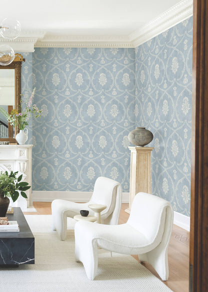 Ronald Redding Astoria Royal Damask Wallpaper - Blue