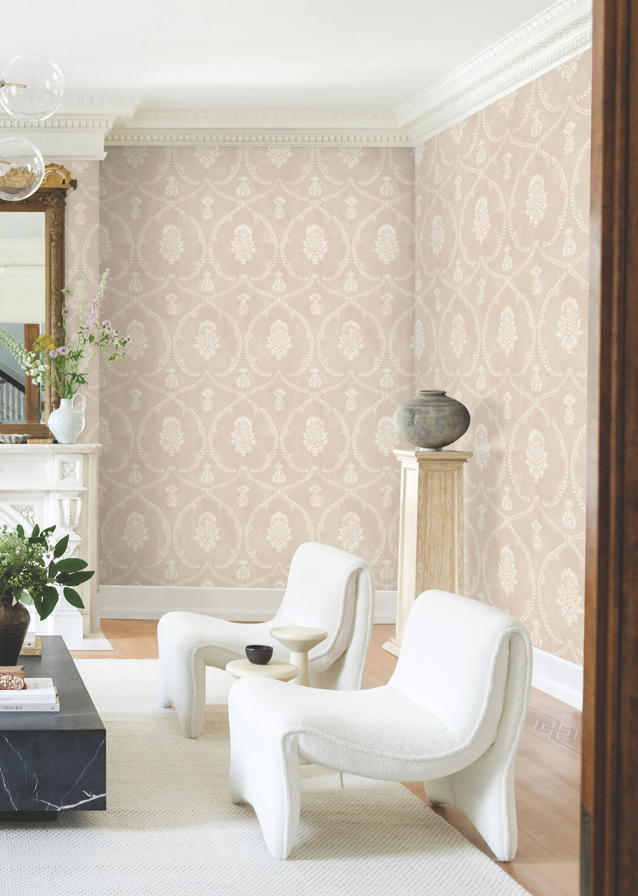 Ronald Redding Astoria Royal Damask Wallpaper - Blush