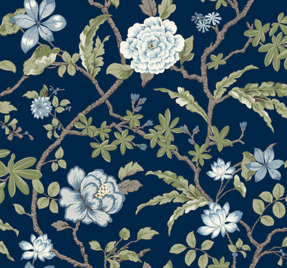 Ronald Redding Astoria Courtyard Botanical Wallpaper - Navy