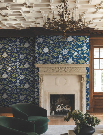 Ronald Redding Astoria Courtyard Botanical Wallpaper - Navy