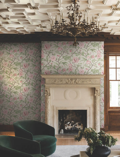 Ronald Redding Astoria Courtyard Botanical Wallpaper - Pink