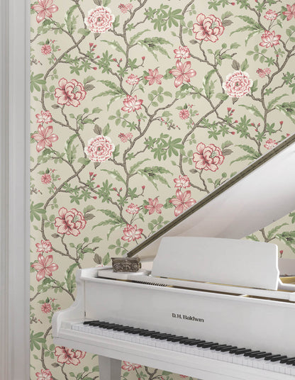 Ronald Redding Astoria Courtyard Botanical Wallpaper - Pink