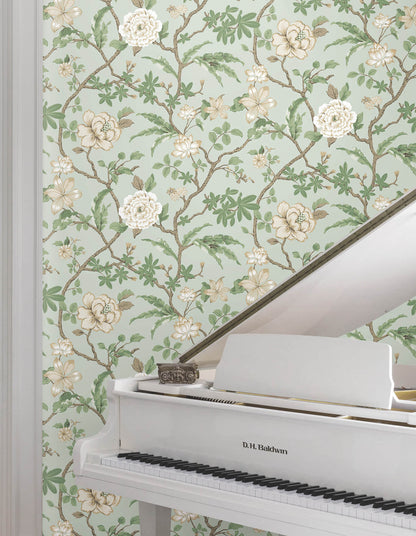 Ronald Redding Astoria Courtyard Botanical Wallpaper - Pale Blue