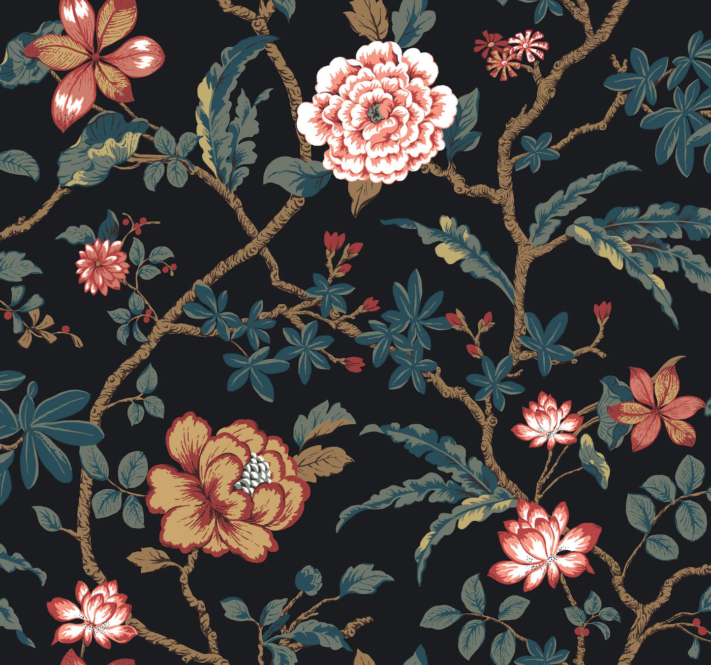 Ronald Redding Astoria Courtyard Botanical Wallpaper - Scarlet