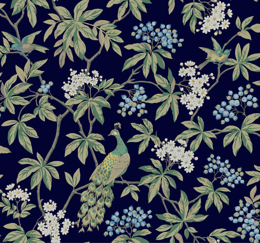 Ronald Redding Astoria Peacock Estate Wallpaper - Navy