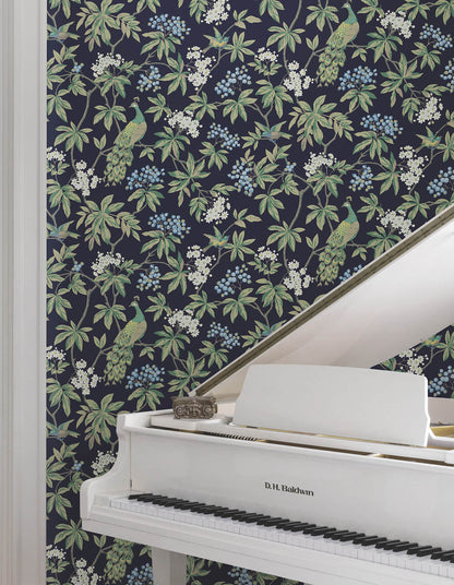 Ronald Redding Astoria Peacock Estate Wallpaper - Navy