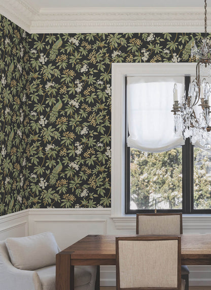 Ronald Redding Astoria Peacock Estate Wallpaper - Black