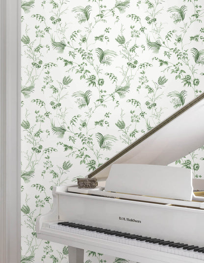 Ronald Redding Astoria Floral Lace Wallpaper - Green