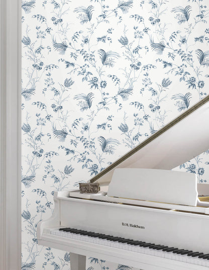 Ronald Redding Astoria Floral Lace Wallpaper - Navy