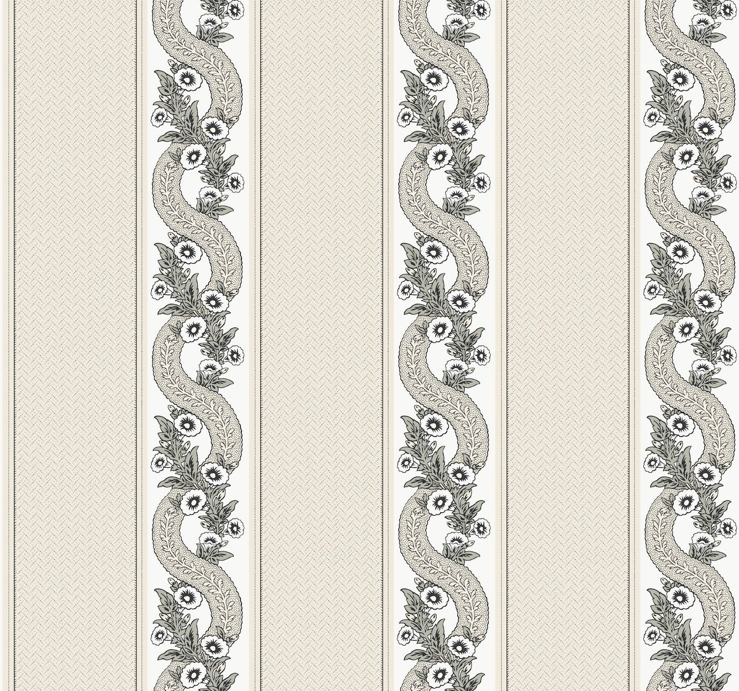 Ronald Redding Astoria Abbeys Garland Wallpaper - Black & White