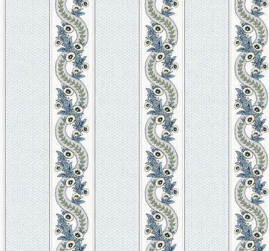 Ronald Redding Astoria Abbeys Garland Wallpaper - Aqua