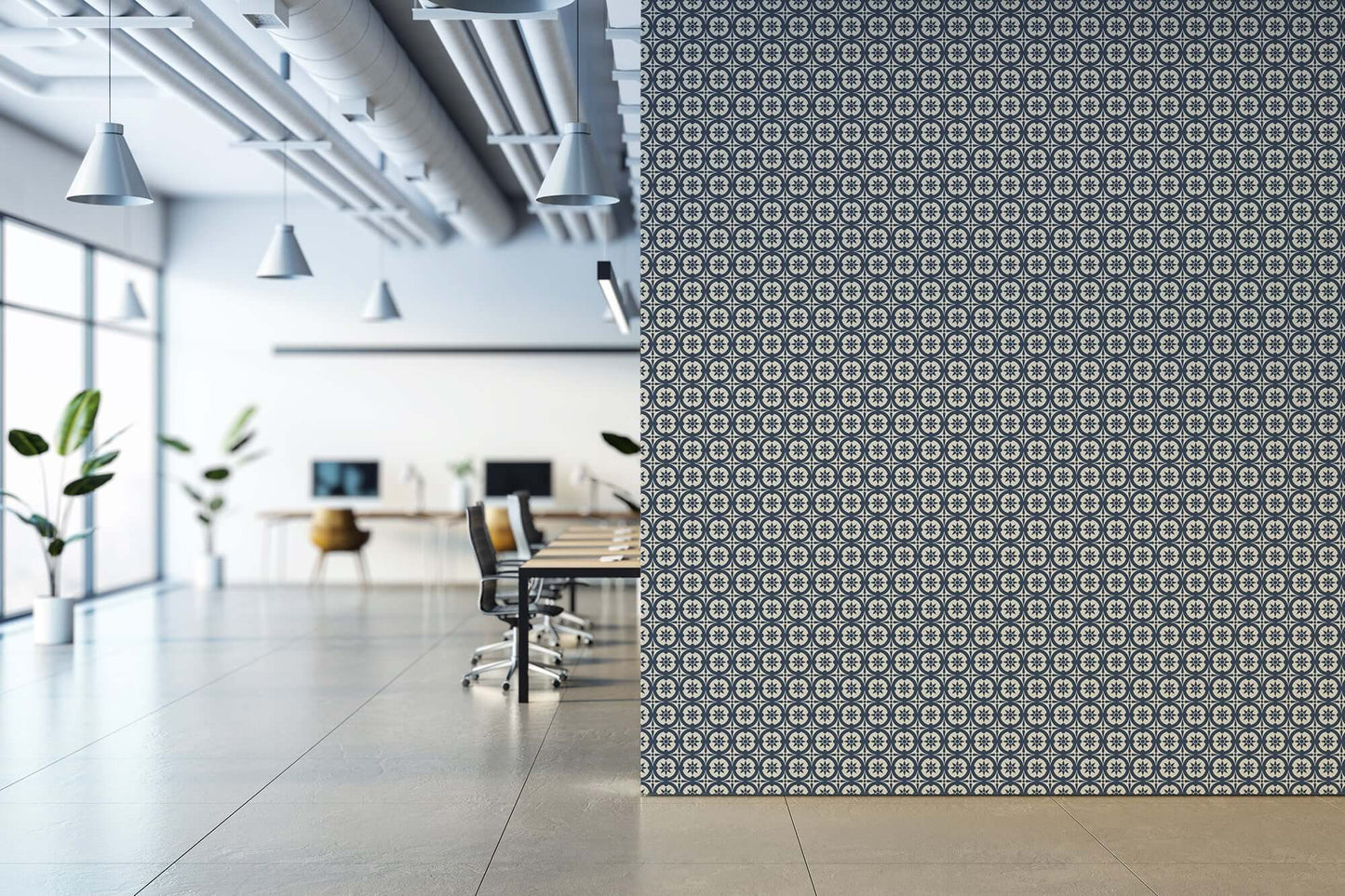 Mitchell Black Medallion Wallpaper - Oxford Blue
