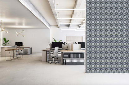Mitchell Black Medallion Wallpaper - Oxford Blue