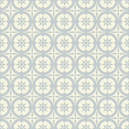 Mitchell Black Medallion Wallpaper - Pale Mineral Blue