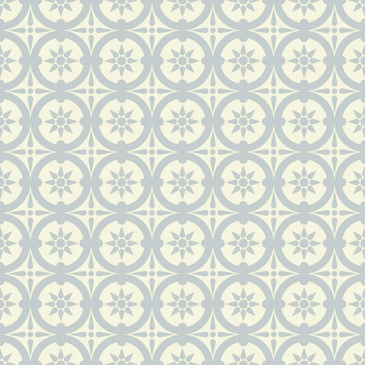 Mitchell Black Medallion Wallpaper - Pale Mineral Blue