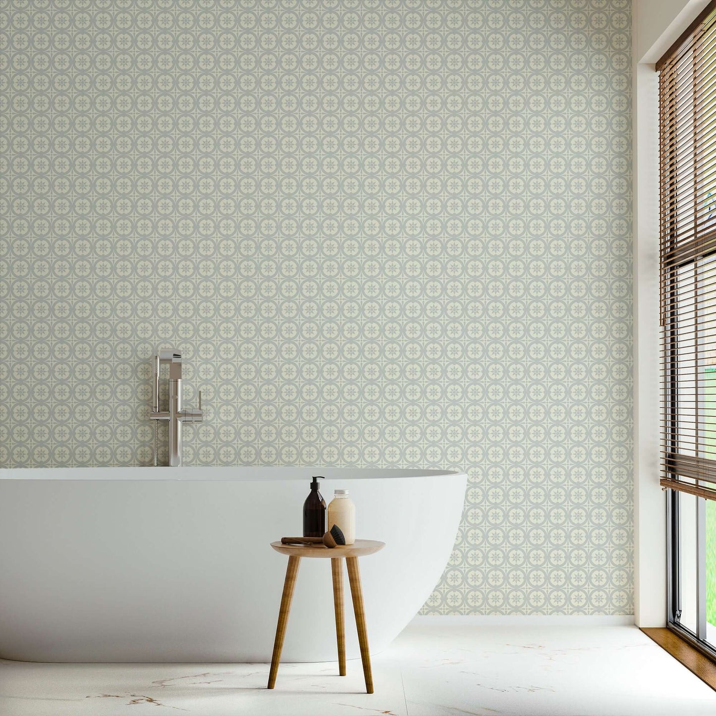 Mitchell Black Medallion Wallpaper - Pale Mineral Blue