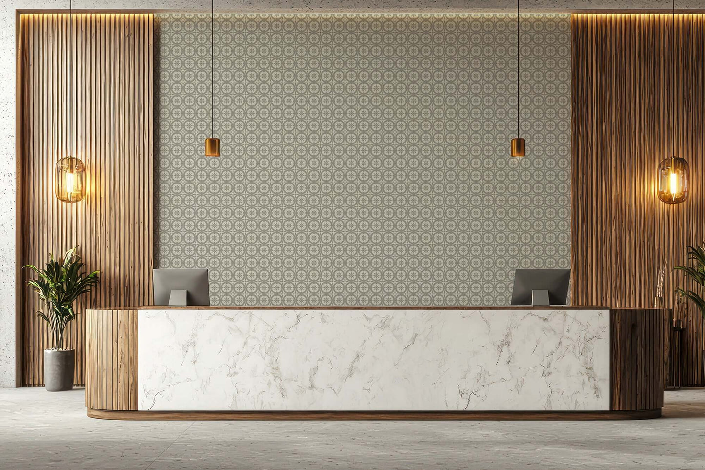 Mitchell Black Medallion Wallpaper - Walnut