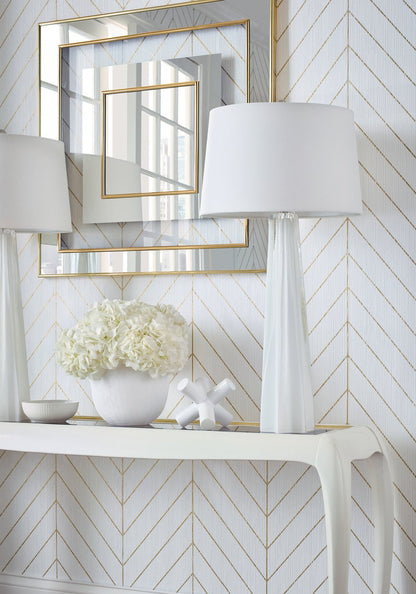 Thibaut Modern Resource Land Bridge Wallpaper - White & Gold