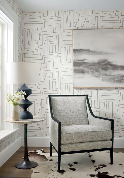 Thibaut Modern Resource Matrix Wallpaper - Black on Beige
