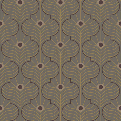 Mitchell Black Moroccan Peacock Wallpaper - Brown Stone