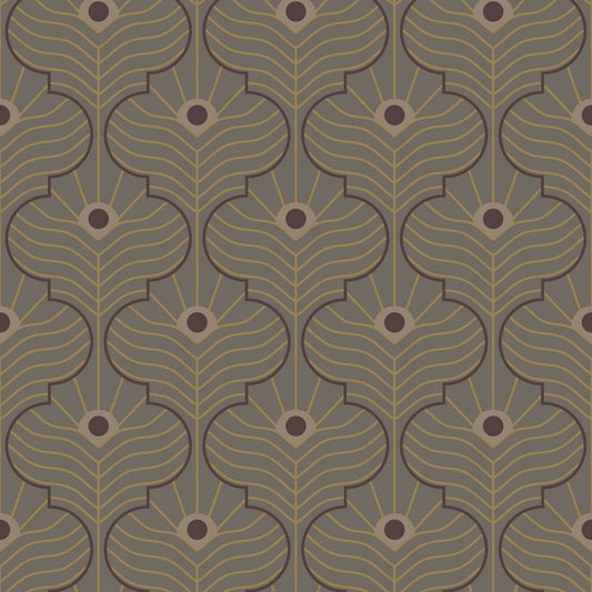 Mitchell Black Moroccan Peacock Wallpaper - Brown Stone