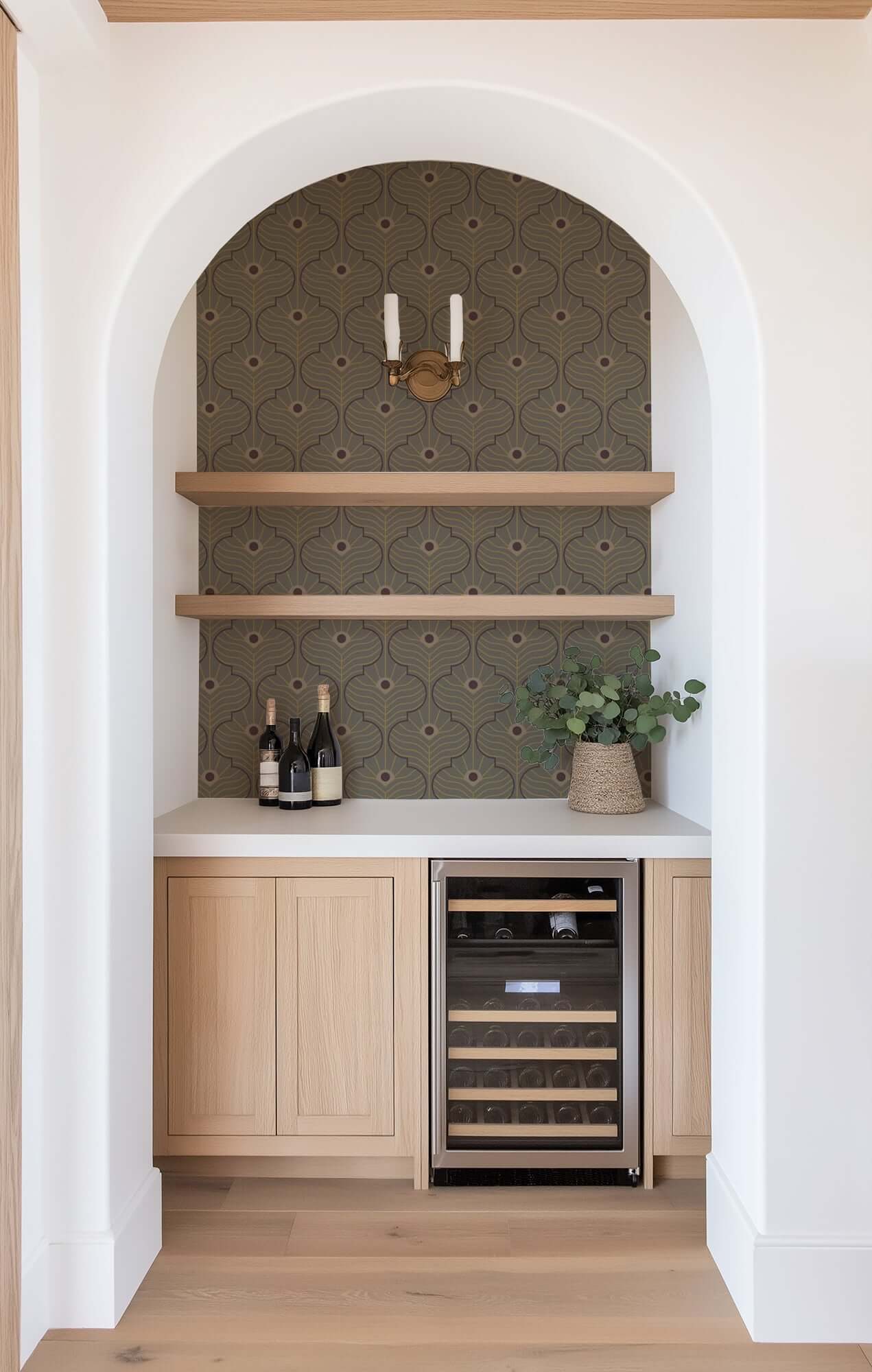 Mitchell Black Moroccan Peacock Wallpaper - Brown Stone