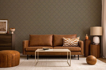 Mitchell Black Moroccan Peacock Wallpaper - Brown Stone