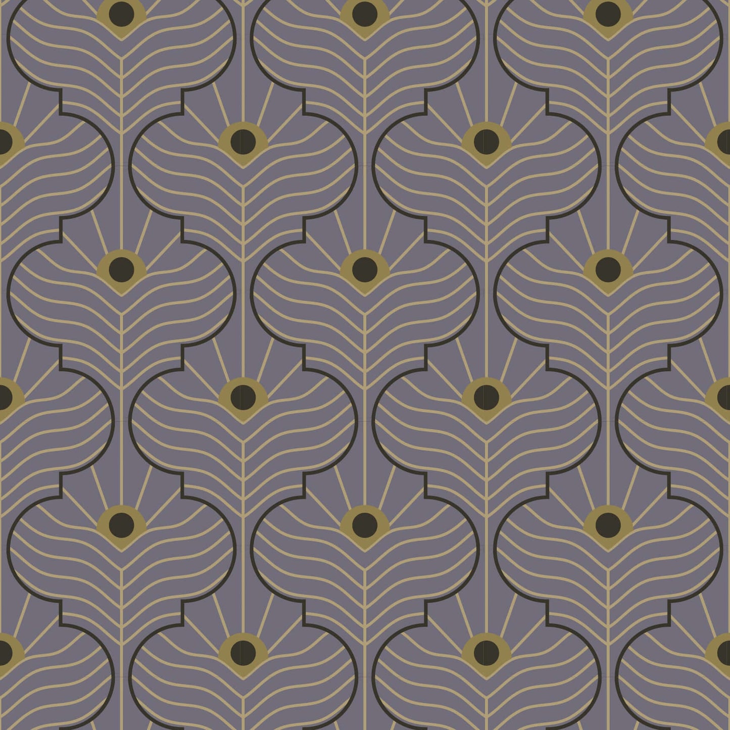 Mitchell Black Moroccan Peacock Wallpaper - Dusk Lavender