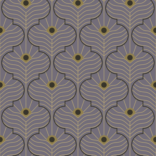Mitchell Black Moroccan Peacock Wallpaper - Dusk Lavender