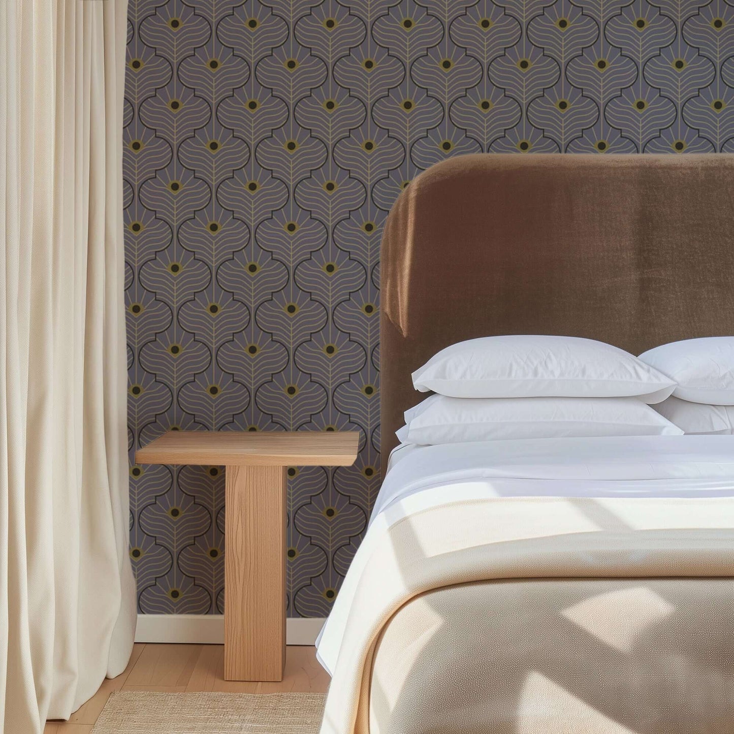 Mitchell Black Moroccan Peacock Wallpaper - Dusk Lavender