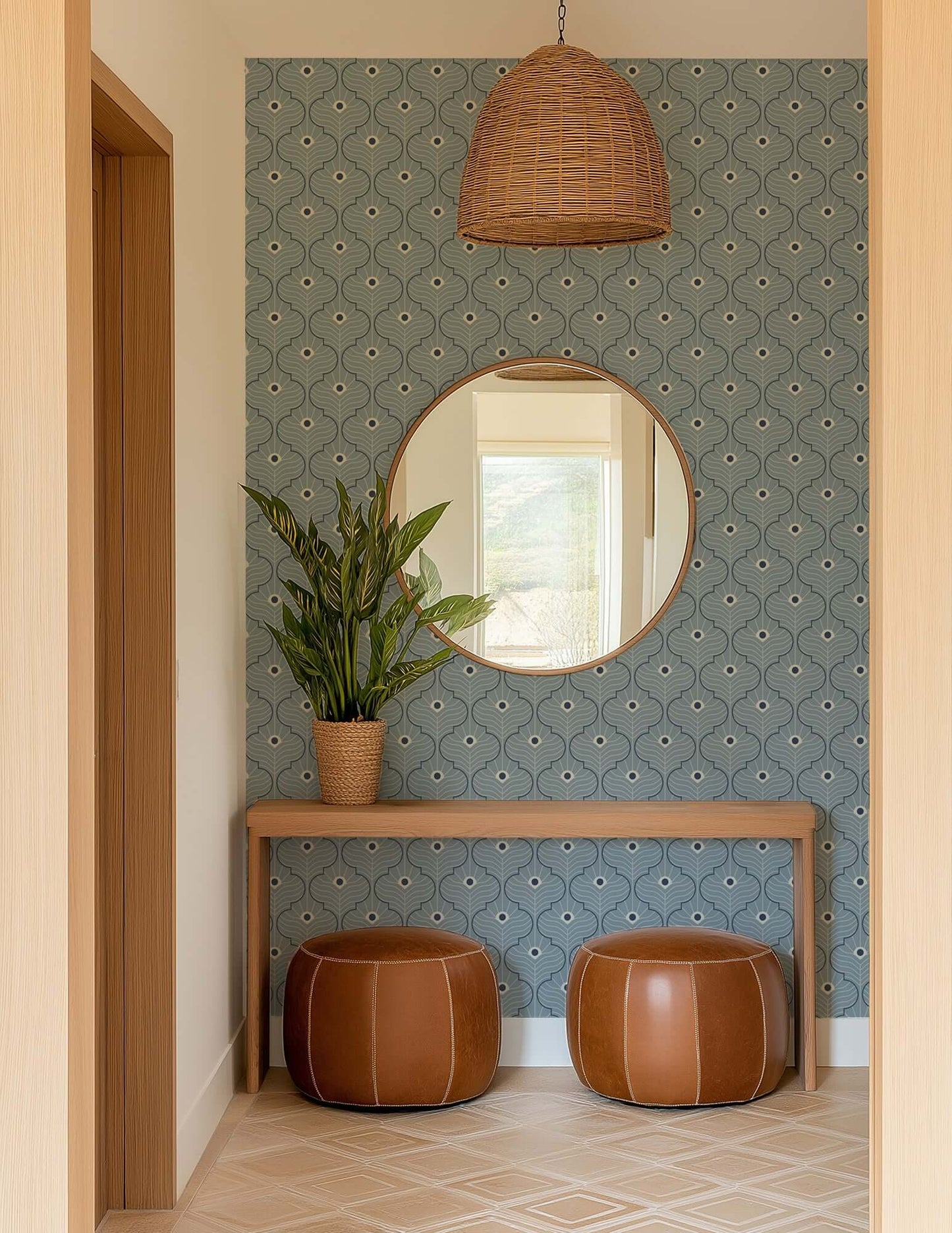Mitchell Black Moroccan Peacock Wallpaper - Lacquered Blues