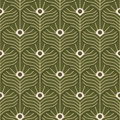 Mitchell Black Moroccan Peacock Wallpaper - Olive