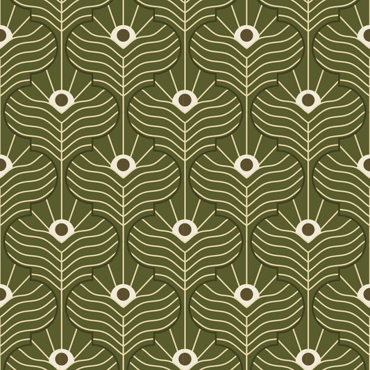 Mitchell Black Moroccan Peacock Wallpaper - Olive