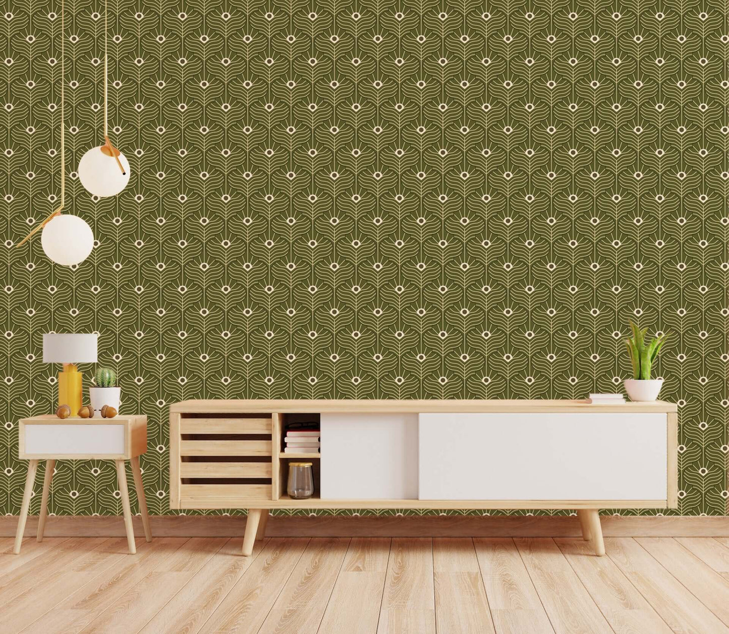 Mitchell Black Moroccan Peacock Wallpaper - Olive