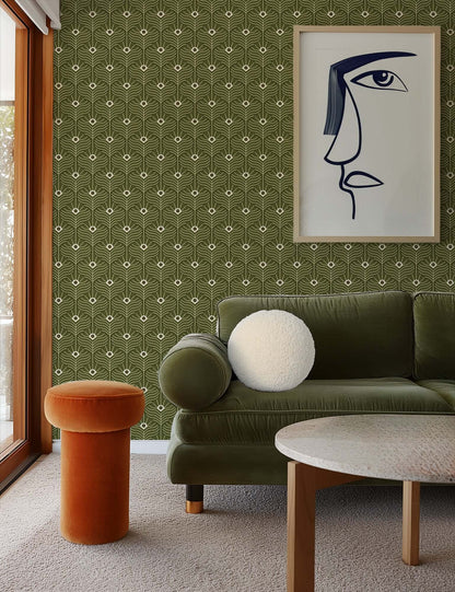 Mitchell Black Moroccan Peacock Wallpaper - Olive