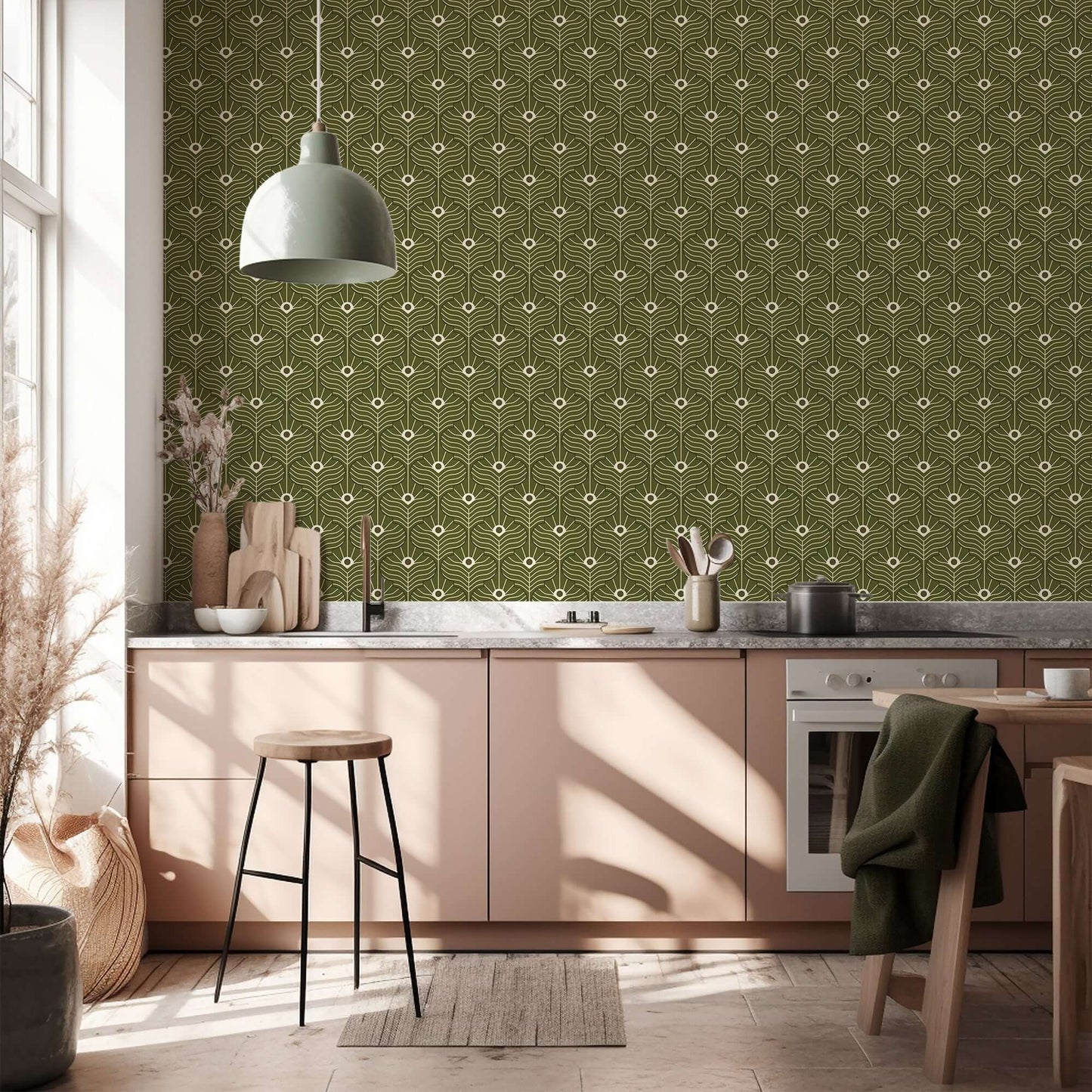 Mitchell Black Moroccan Peacock Wallpaper - Olive