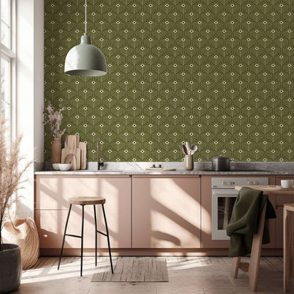 Mitchell Black Moroccan Peacock Wallpaper - Olive