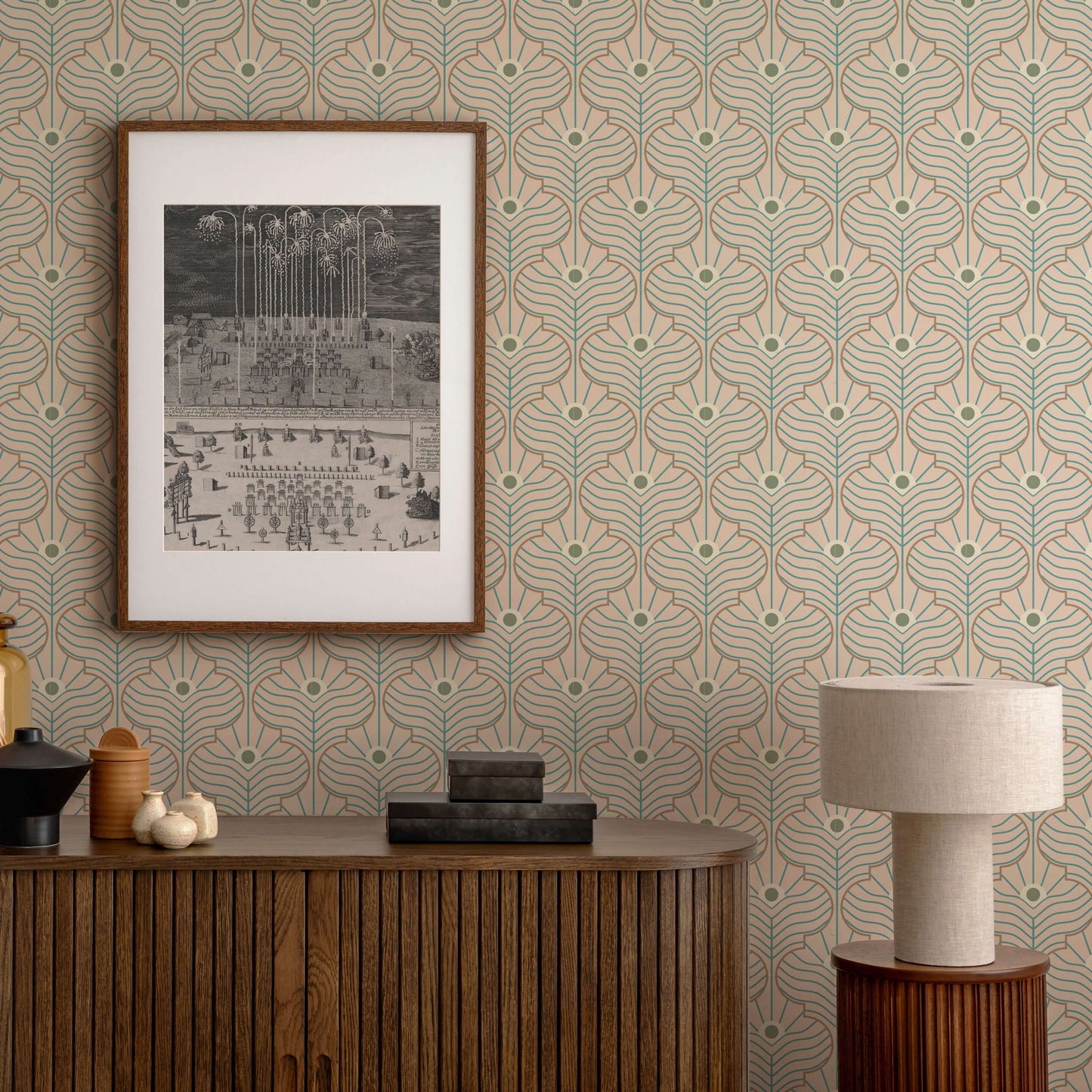 Mitchell Black Moroccan Peacock Wallpaper - Pink Sands
