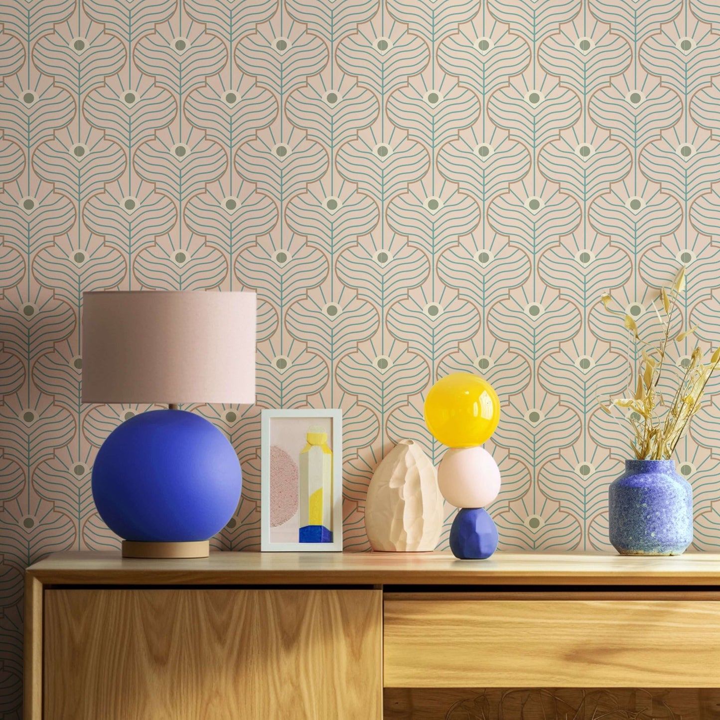 Mitchell Black Moroccan Peacock Wallpaper - Pink Sands