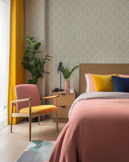 Mitchell Black Moroccan Peacock Wallpaper - Pink Sands