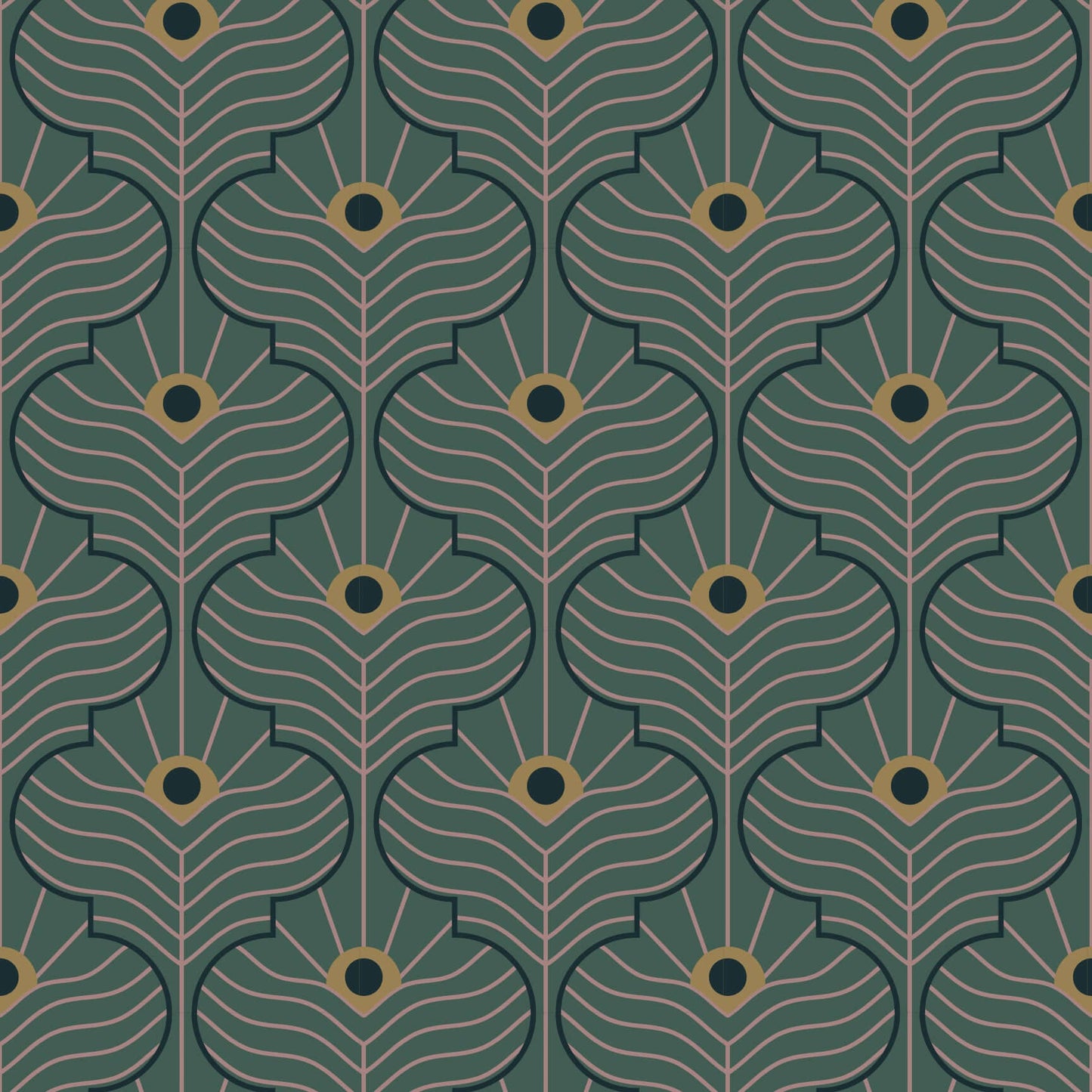 Mitchell Black Moroccan Peacock Wallpaper - Spruce Green