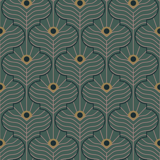Mitchell Black Moroccan Peacock Wallpaper - Spruce Green