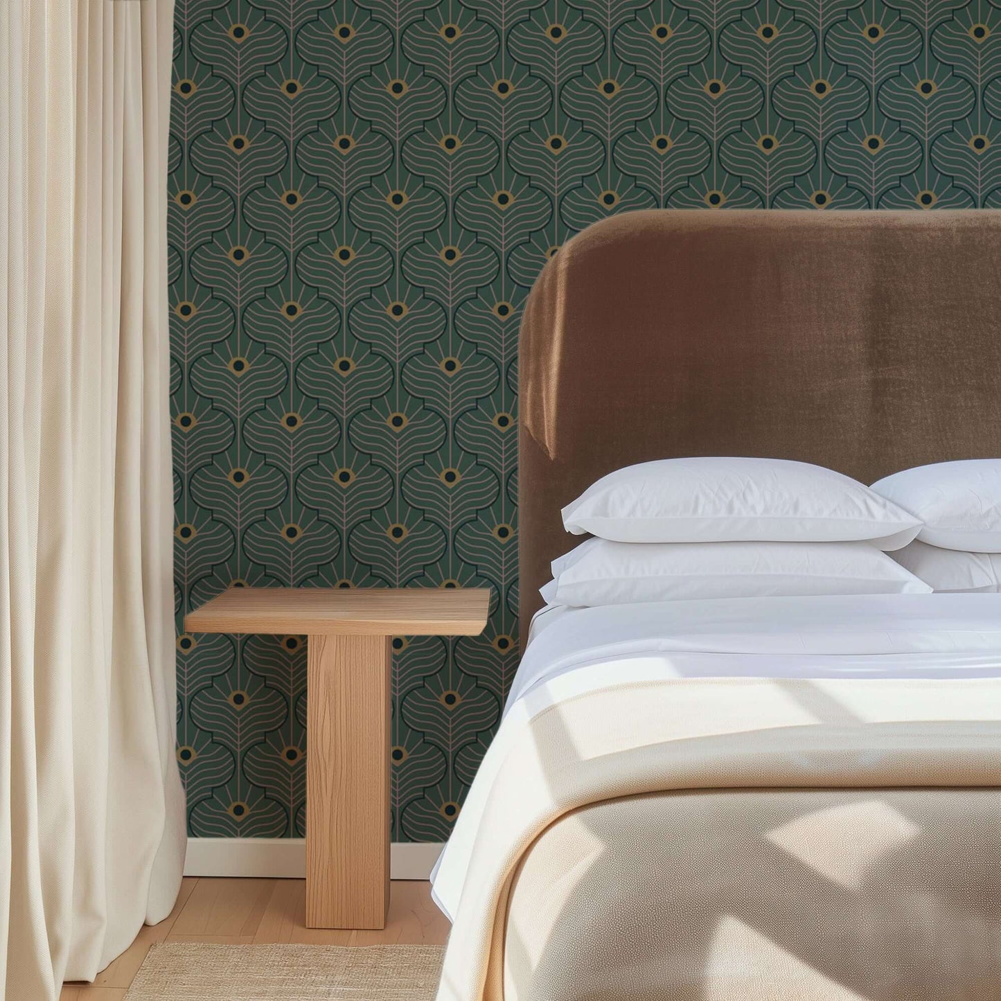 Mitchell Black Moroccan Peacock Wallpaper - Spruce Green
