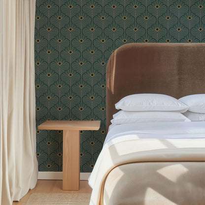Mitchell Black Moroccan Peacock Wallpaper - Spruce Green
