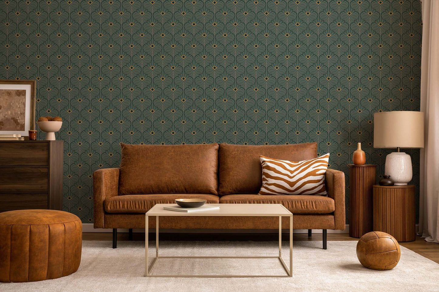 Mitchell Black Moroccan Peacock Wallpaper - Spruce Green