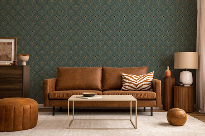 Mitchell Black Moroccan Peacock Wallpaper - Spruce Green
