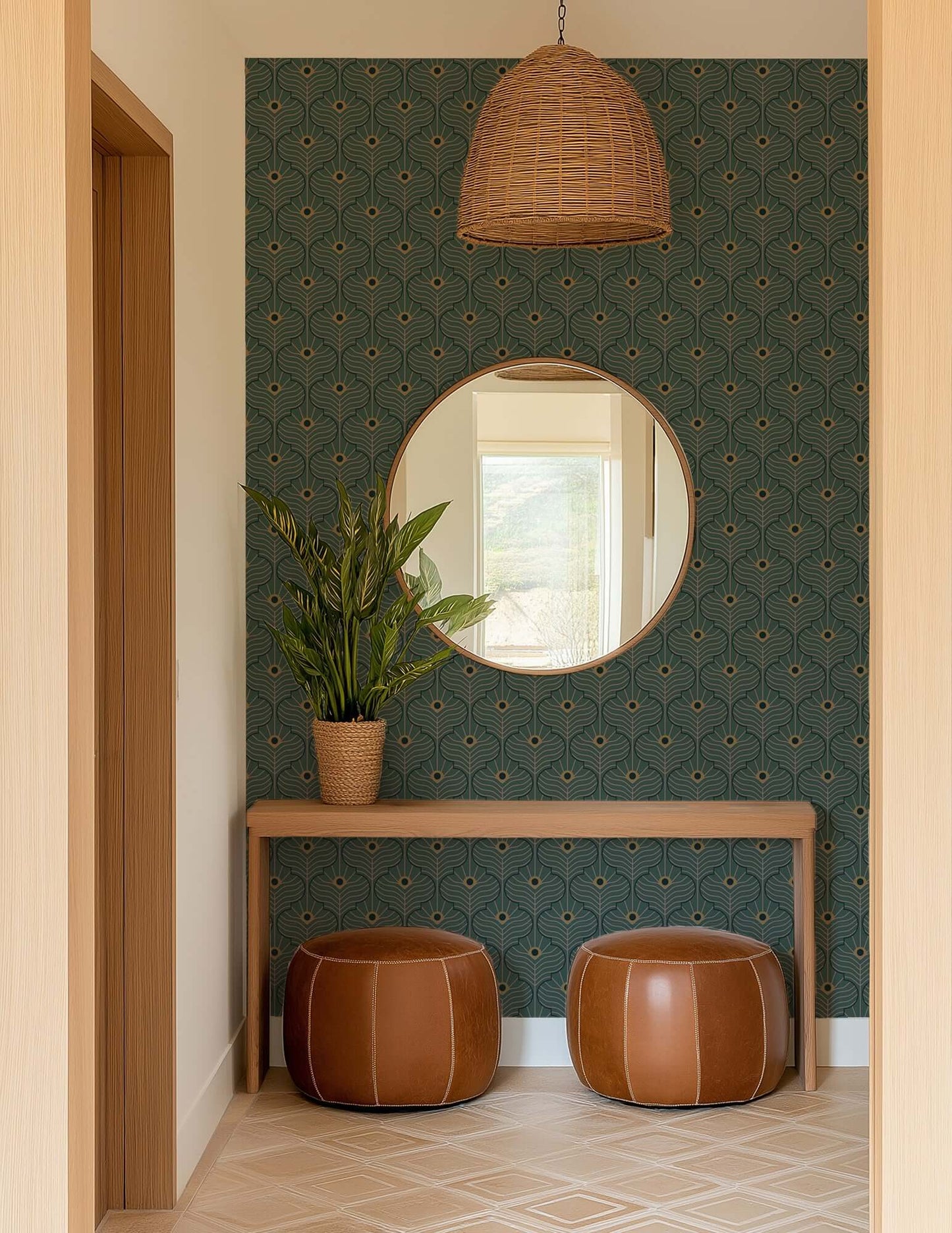 Mitchell Black Moroccan Peacock Wallpaper - Spruce Green