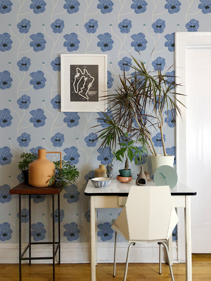 Mitchell Black Natalie Papier Flourish Floral Wallpaper - Blue Petal