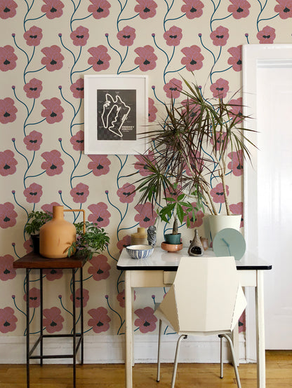 Mitchell Black Natalie Papier Flourish Floral Wallpaper - Fuchsia Linen