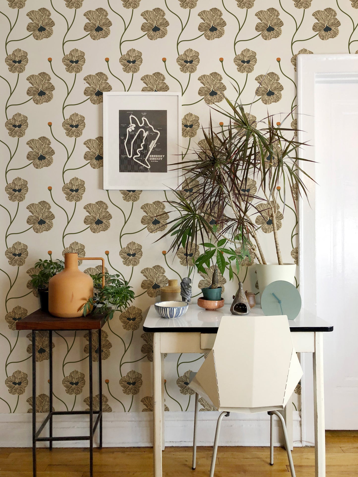 Mitchell Black Natalie Papier Flourish Floral Wallpaper - Linen